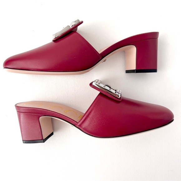 New GUCCI || Madelyn Red Mule Square Crystal Embellished GG Slip On Heel EU 37.5 - Picture 9 of 12
